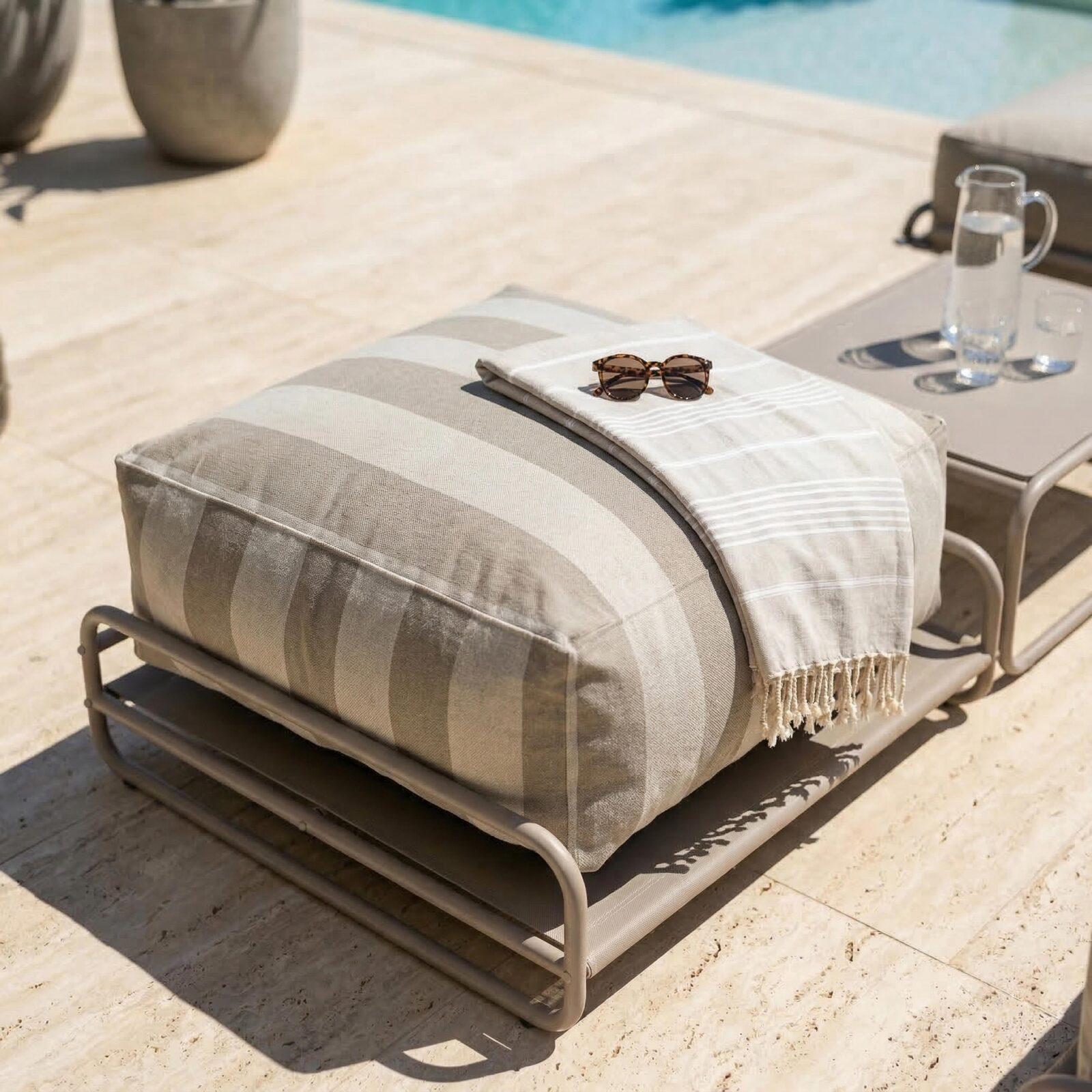Sitzsack im gestreiften Design für ein modulares Outdoor-Sofa mit Gestell