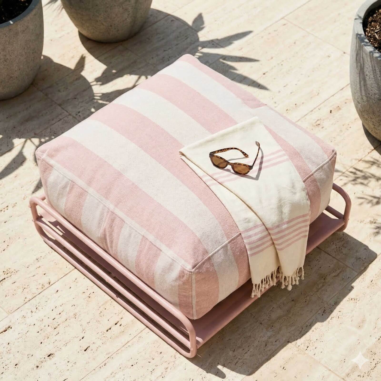 Sitzsack im gestreiften Design für ein modulares Outdoor-Sofa mit Gestell