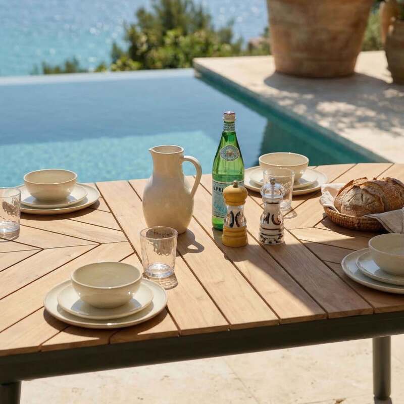 Ausziehbarer Gartentisch Holzoptik aus Aluminium und Polywood 8 bis 10 Personen 180/220x100 cm (2/9)