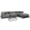 Modulare Gartenmöbel für 4 Personen mit Gestell, bestehend aus 1 Sessel, 2 Ecksesseln, 1 Sitzsack und 1 Couchtisch 