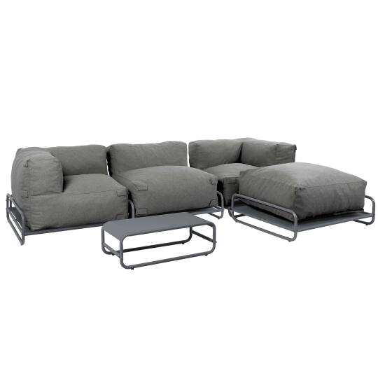 Modulare Gartenmöbel für 4 Personen mit Gestell, bestehend aus 1 Sessel, 2 Ecksesseln, 1 Sitzsack und 1 Couchtisch 