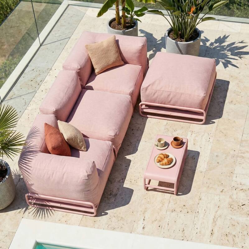 Modulare Gartenmöbel für 4 Personen mit Gestell, bestehend aus 1 Sessel, 2 Ecksesseln, 1 Sitzsack und 1 Couchtisch  (2/7)