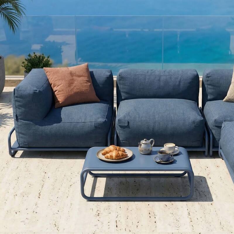 Modulare Gartenmöbel für 4 Personen mit Gestell, bestehend aus 1 Sessel, 2 Ecksesseln, 1 Sitzsack und 1 Couchtisch  (2/7)