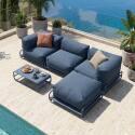 Modulare Gartenmöbel für 4 Personen mit Gestell, bestehend aus 1 Sessel, 2 Ecksesseln, 1 Sitzsack und 1 Couchtisch 