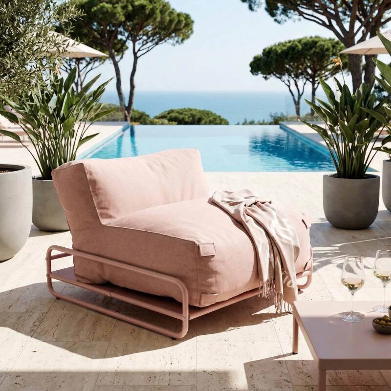 Modulare Gartenmöbel für 4 Personen mit Gestell, bestehend aus 1 Sessel, 2 Ecksesseln, 1 Sitzsack und 1 Couchtisch  (4/7)