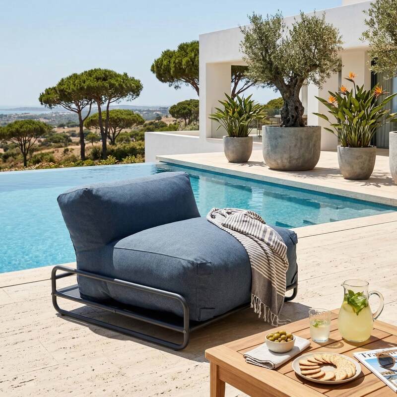 Modulare Gartenmöbel für 4 Personen mit Gestell, bestehend aus 1 Sessel, 2 Ecksesseln, 1 Sitzsack und 1 Couchtisch  (4/7)