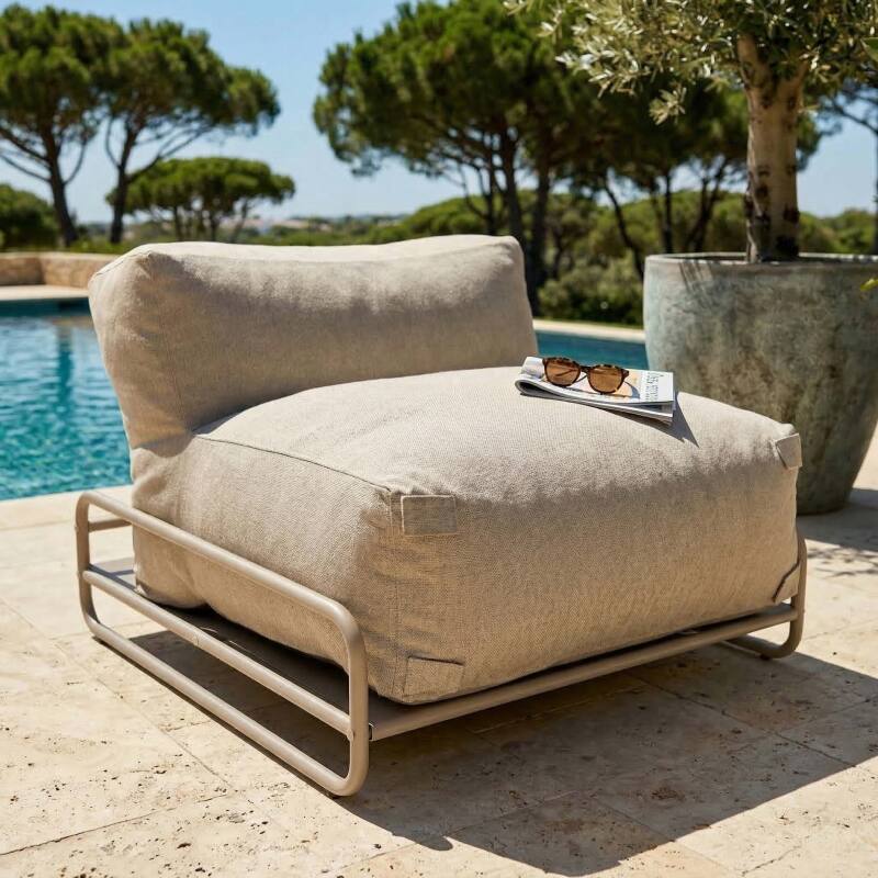 Modulare Gartenmöbel für 4 Personen mit Gestell, bestehend aus 1 Sessel, 2 Ecksesseln, 1 Sitzsack und 1 Couchtisch  (4/7)