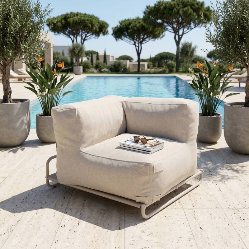 Modulare Gartenmöbel für 4 Personen mit Gestell, bestehend aus 1 Sessel, 2 Ecksesseln, 1 Sitzsack und 1 Couchtisch  (5/7)