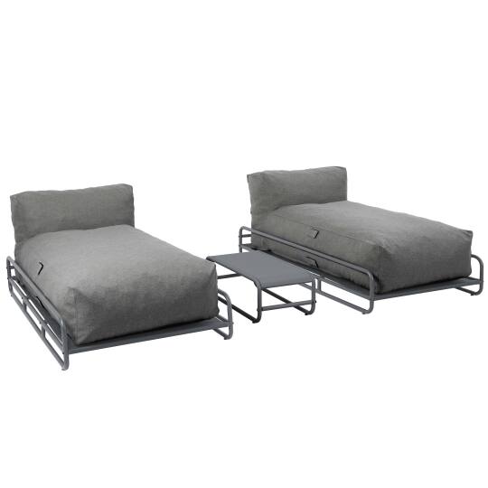 Modulare Gartenmöbel für 2 Personen mit Gestell, bestehend aus 2 Chaiselongues und 1 Couchtisch | Oviala