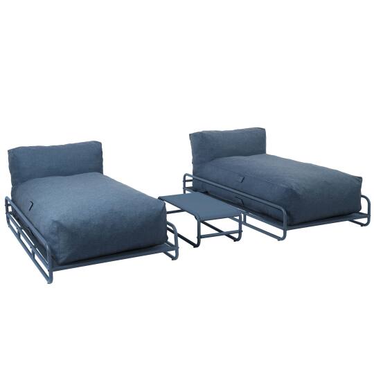Modulare Gartenmöbel für 2 Personen mit Gestell, bestehend aus 2 Chaiselongues und Couchtisch