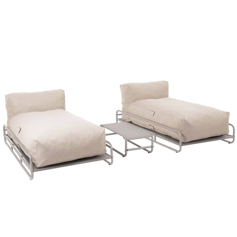 Modulare Gartenmöbel für 2 Personen mit Gestell, bestehend aus 2 Chaiselongues und Couchtisch