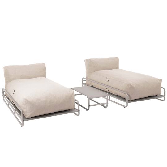 Modulare Gartenmöbel für 2 Personen mit Gestell, bestehend aus 2 Chaiselongues und 1 Couchtisch | Oviala