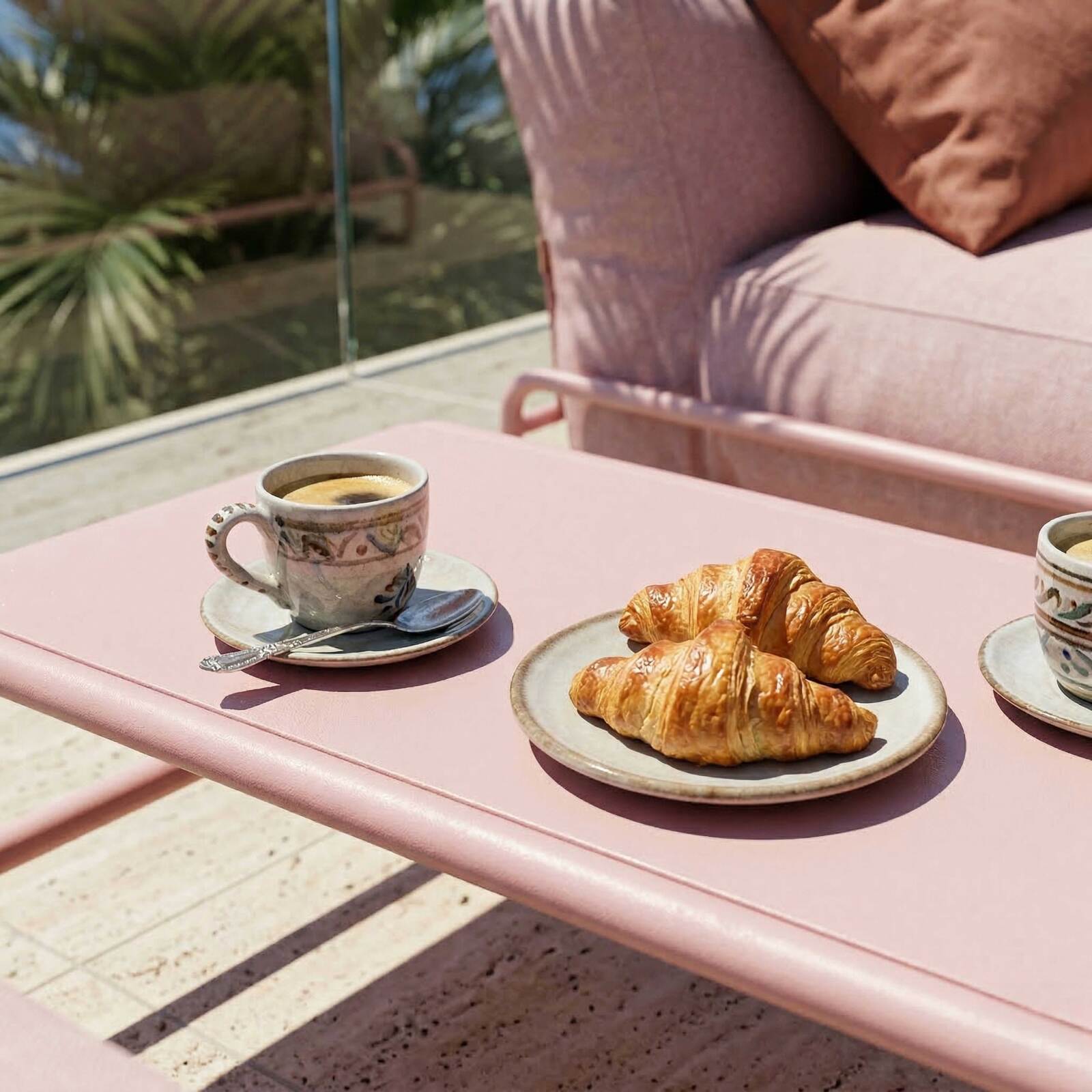 Modulare Gartenmöbel für 2 Personen mit Gestell, bestehend aus 2 Chaiselongues und Couchtisch