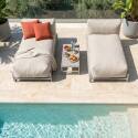 Modulare Gartenmöbel für 2 Personen mit Gestell, bestehend aus 2 Chaiselongues und Couchtisch