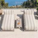Modulare Gartenmöbel für 2 Personen mit Gestell, bestehend aus 2 gestreiften Chaiselongues und Couchtisch