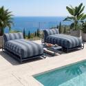 Modulare Gartenmöbel für 2 Personen mit Gestell, bestehend aus 2 gestreiften Chaiselongues und Couchtisch