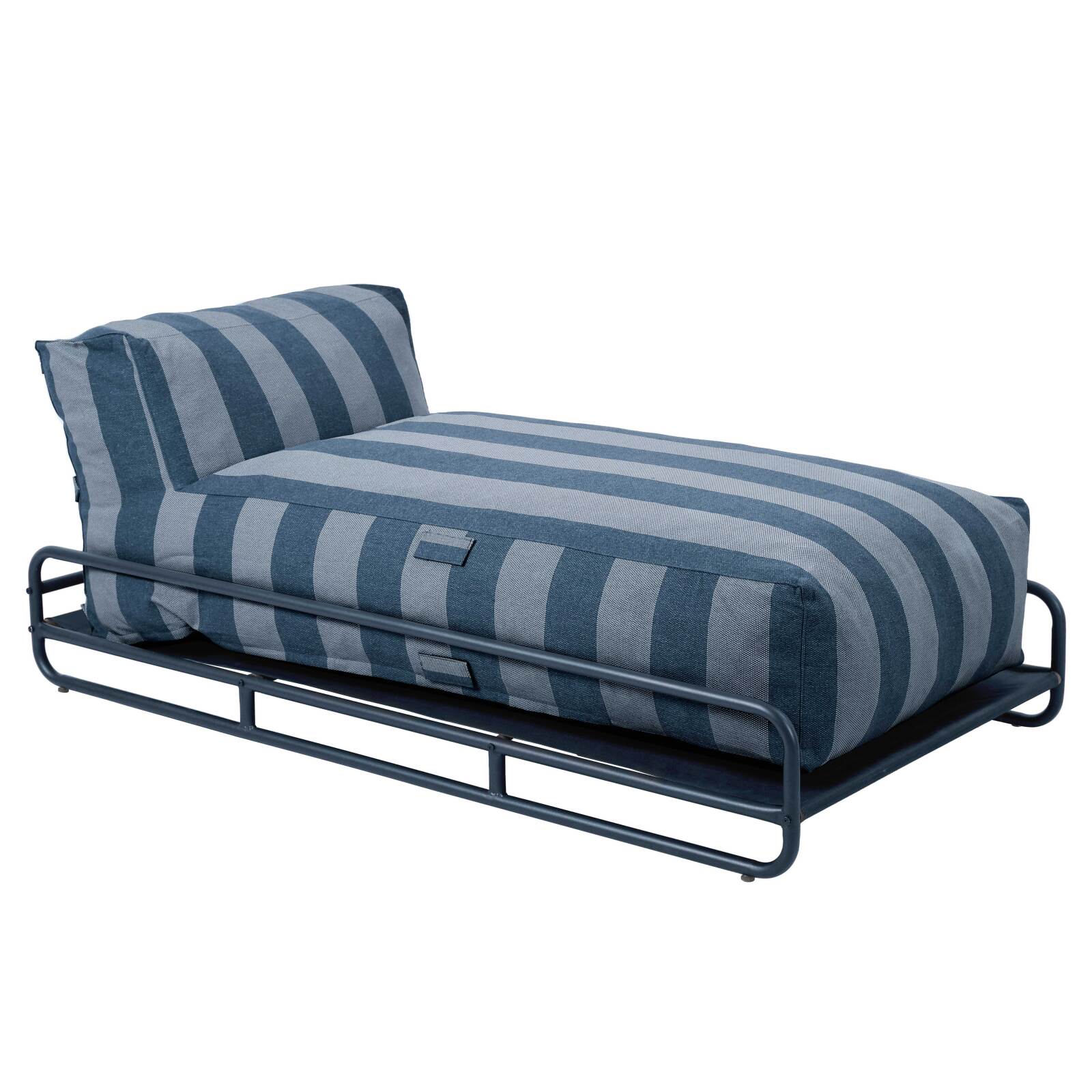 Modulare Gartenmöbel für 2 Personen mit Gestell, bestehend aus 2 gestreiften Chaiselongues und Couchtisch