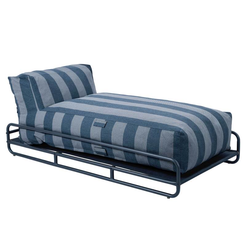 Modulare Gartenmöbel für 2 Personen mit Gestell, bestehend aus 2 gestreiften Chaiselongues und Couchtisch (5/7)