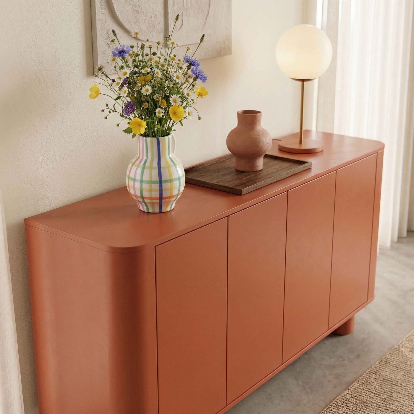 Sideboard orange, 4 Türen, 160 cm