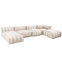 Modulare Gartenmöbel für 5 Personen bestehend aus 2 Kaminstühlen, 1 Ecksessel, 1 Chaiselongue und 1 Hocker im gestreiften Design