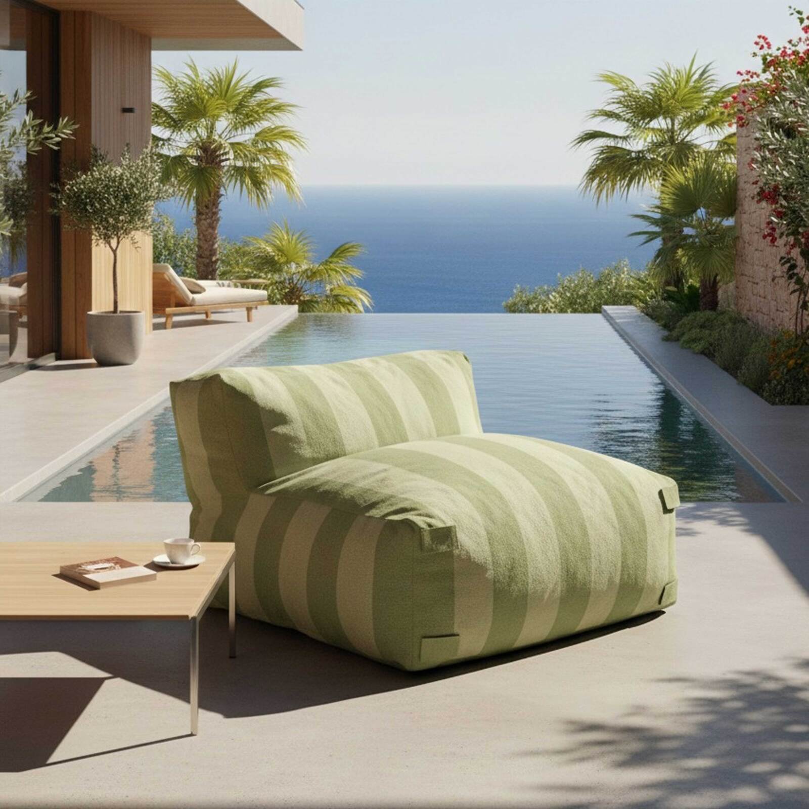 Sessel im gestreiften Design für ein modulares Outdoor-Sofa