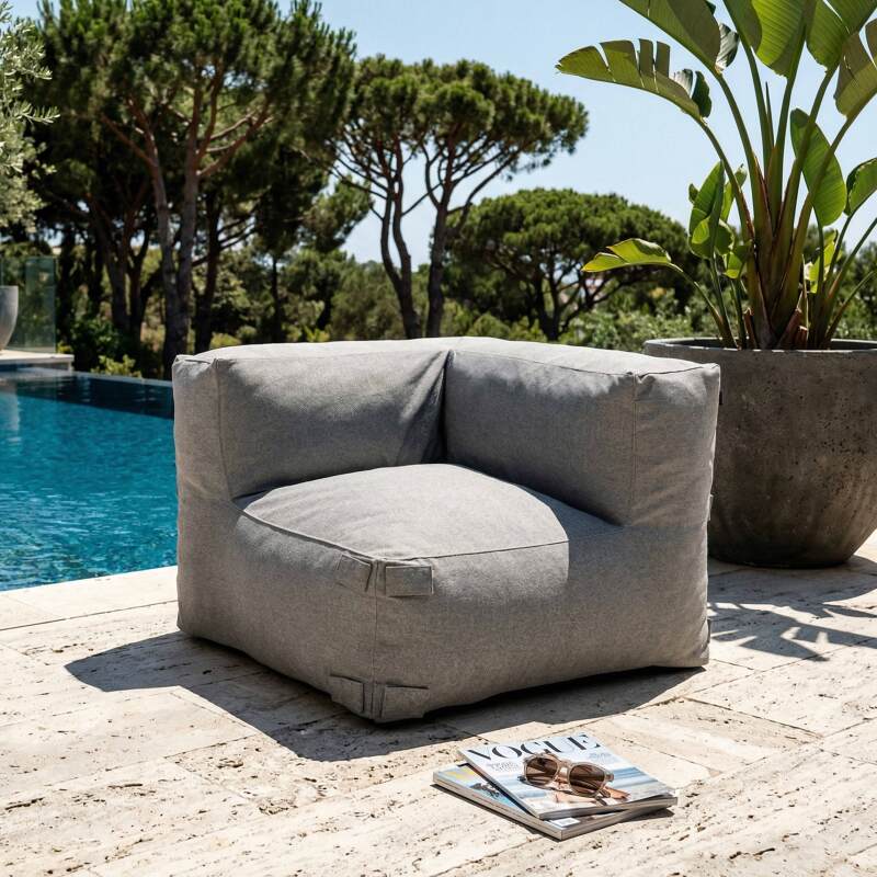 Modulare Gartenmöbel für 4 Personen bestehend aus 1 Sessel, 2 Ecksesseln und 1 Ottomane im gestreiften Design (5/7)