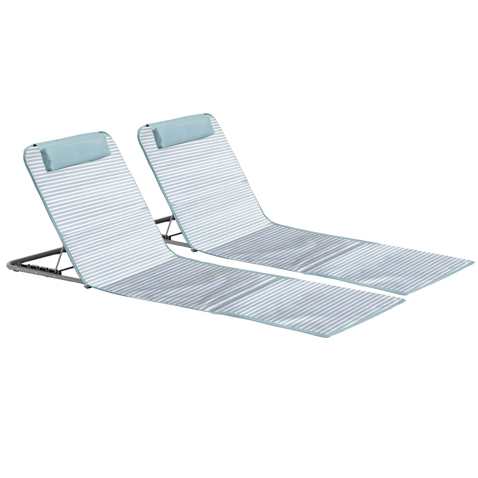 Set mit 2 gestreiften, faltbaren Strandliegen, 5 Liegepositionen