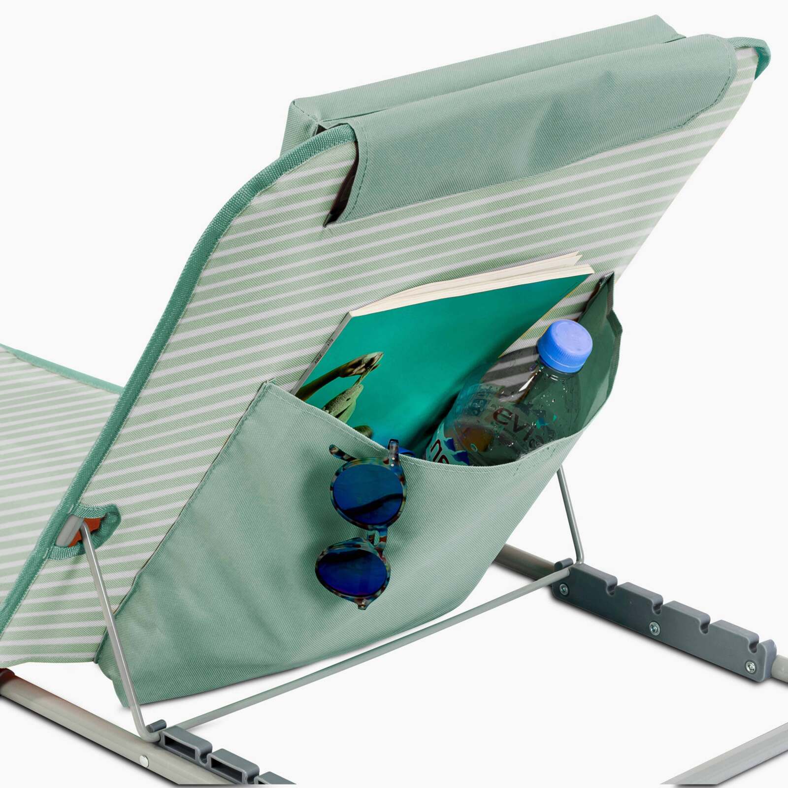 Set mit 2 gestreiften, faltbaren Strandliegen, 5 Liegepositionen