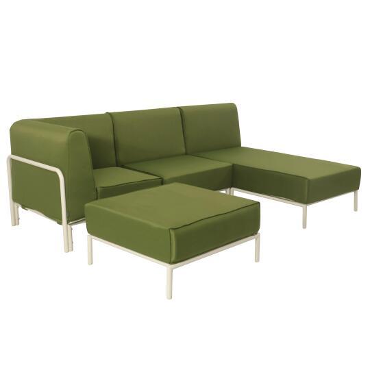 Modulare Gartenmöbel für 4 Personen bestehend aus 1 Sessel, 1 Ecksessel, 1 Chaiselongue und 1 Sitzsack | Oviala