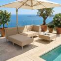 Modulare Gartenmöbel für 4 Personen bestehend aus 1 Sessel, 1 Ecksessel, 1 Chaiselongue und 1 Sitzsack