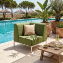 Modulare Gartenmöbel für 4 Personen bestehend aus 1 Sessel, 1 Ecksessel, 1 Chaiselongue und 1 Sitzsack