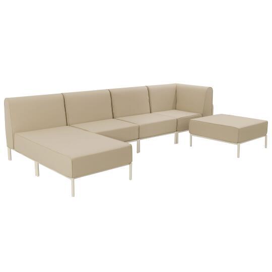 Modulare Gartenmöbel aus Aluminium für 5 Personen, bestehend aus 2 Sesseln, 1 Ecksessel, 1 Chaiselongue und 1 Hocker | Oviala