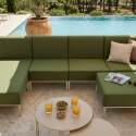 Modulare Gartenmöbel für 5 Personen bestehend aus 2 Sesseln, 1 Ecksessel, 1 Chaiselongue und 1 Sitzsack