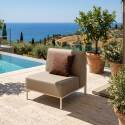Modulare Gartenmöbel für 5 Personen bestehend aus 2 Sesseln, 1 Ecksessel, 1 Chaiselongue und 1 Sitzsack