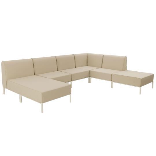 Modulare Gartenmöbel aus Aluminium für 6 Personen, bestehend aus 3 Sesseln, 1 Ecksessel, 1 Chaiselongue und 1 Hocker | Oviala