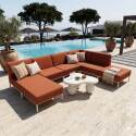 Modulare Gartenmöbel für 6 Personen bestehend aus 3 Sesseln, 1 Ecksessel, 1 Chaiselongue und 1 Sitzsack