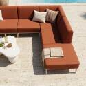 Modulare Gartenmöbel für 6 Personen bestehend aus 3 Sesseln, 1 Ecksessel, 1 Chaiselongue und 1 Sitzsack