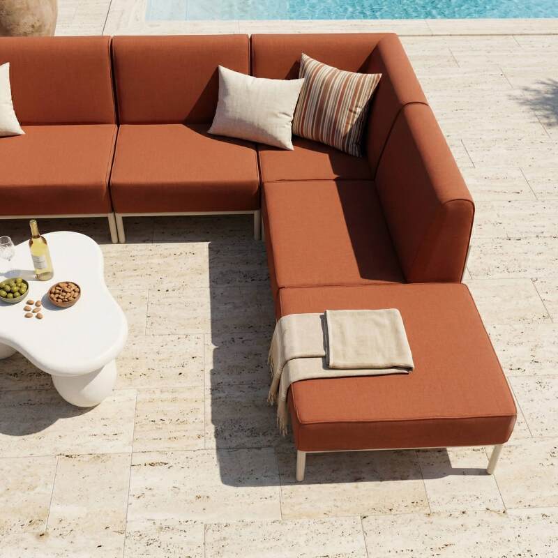 Modulare Gartenmöbel für 6 Personen bestehend aus 3 Sesseln, 1 Ecksessel, 1 Chaiselongue und 1 Sitzsack (2/7)