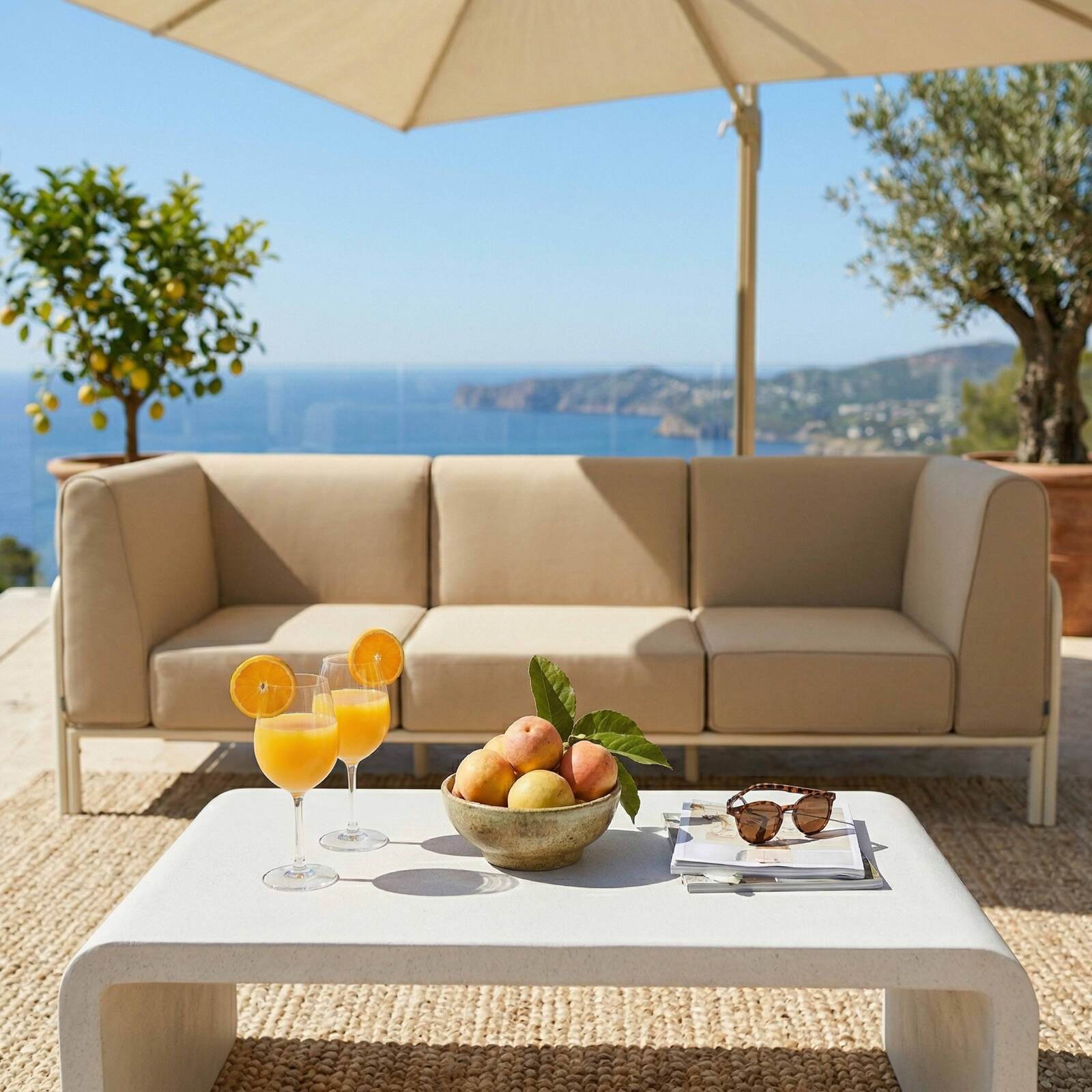 Modulare Gartenmöbel für 3 Personen bestehend aus 1 Sessel und 2 Ecksesseln