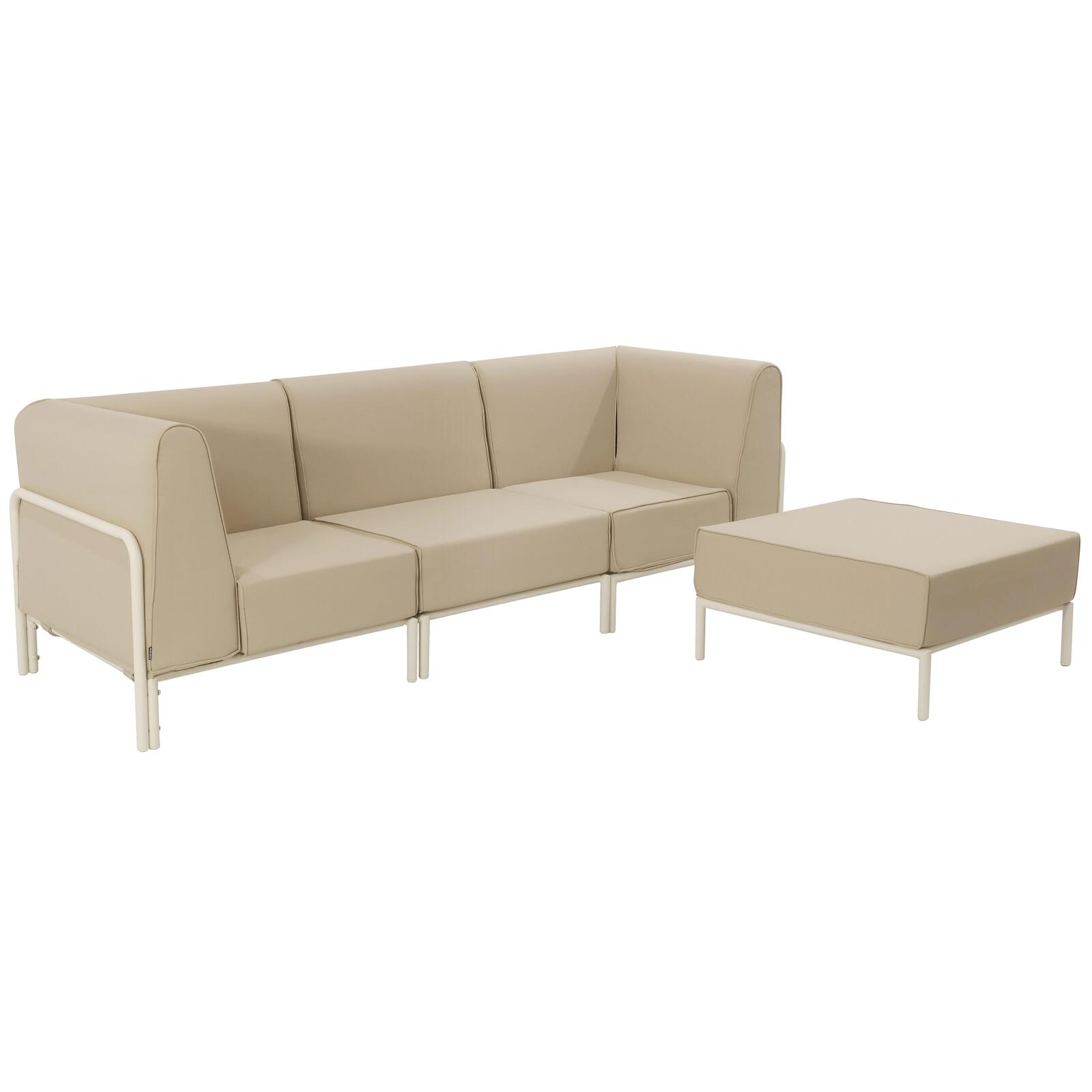 Modulare Gartenmöbel für 4 Personen bestehend aus 1 Sessel, 2 Ecksesseln und 1 Sitzsack 