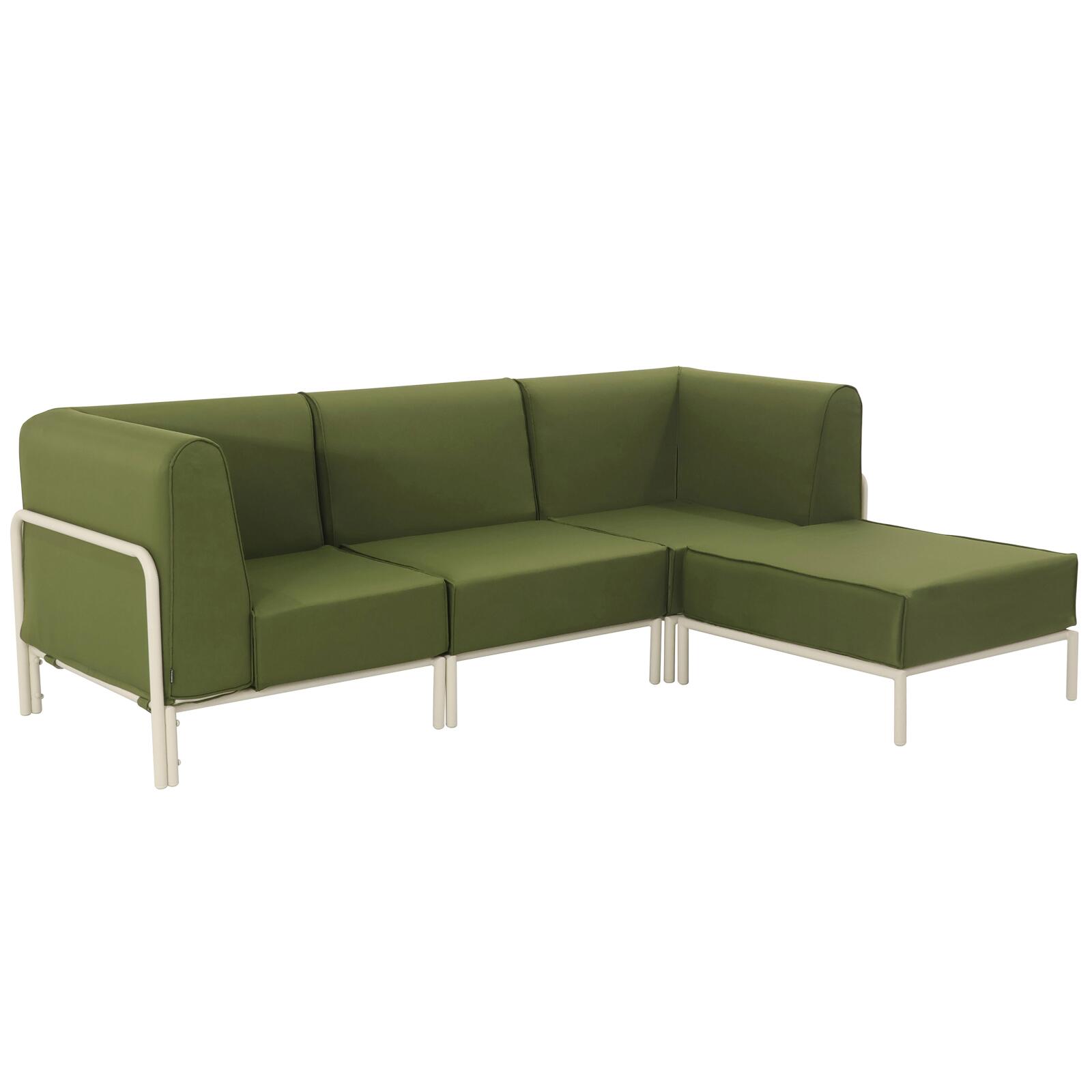 Modulare Gartenmöbel für 4 Personen bestehend aus 1 Sessel, 2 Ecksesseln und 1 Sitzsack 