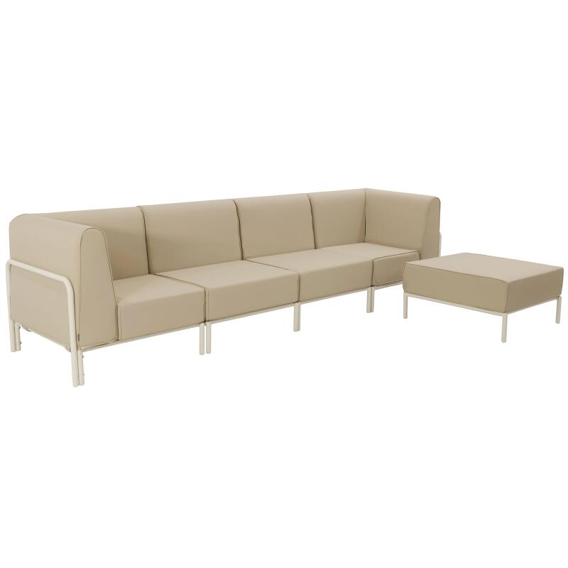 Modulare Gartenmöbel für 5 Personen bestehend aus 2 Sesseln, 2 Ecksesseln und 1 Sitzsack