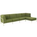 Modulare Gartenmöbel für 5 Personen bestehend aus 2 Sesseln, 2 Ecksesseln und 1 Sitzsack