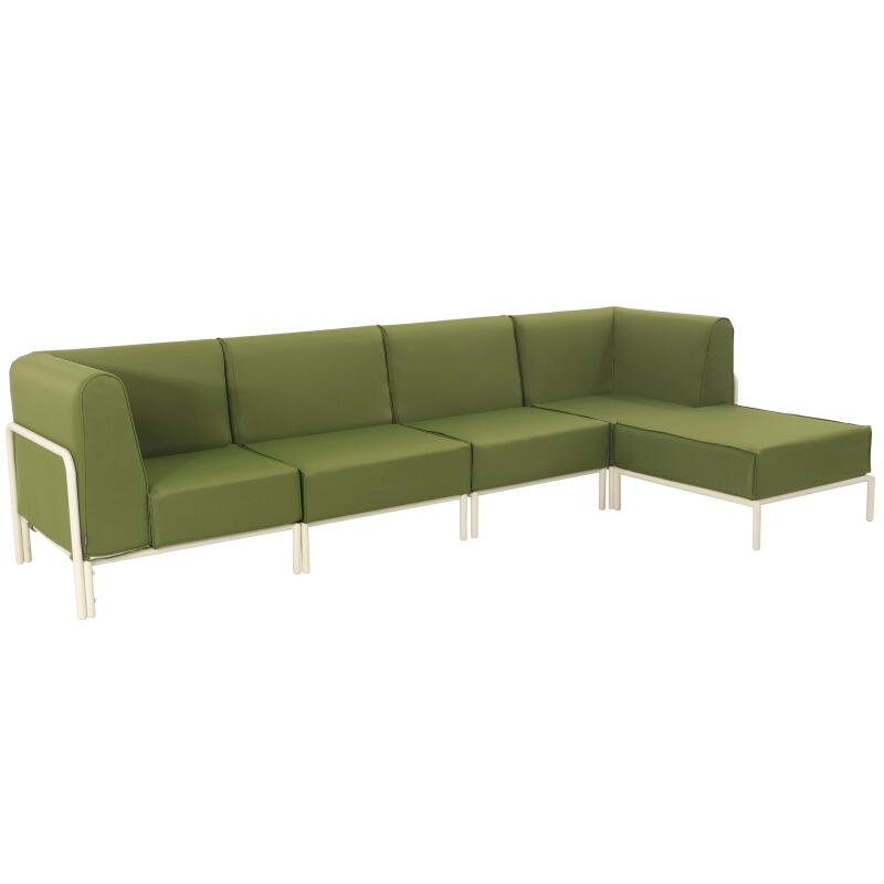 Modulare Gartenmöbel für 5 Personen bestehend aus 2 Sesseln, 2 Ecksesseln und 1 Sitzsack