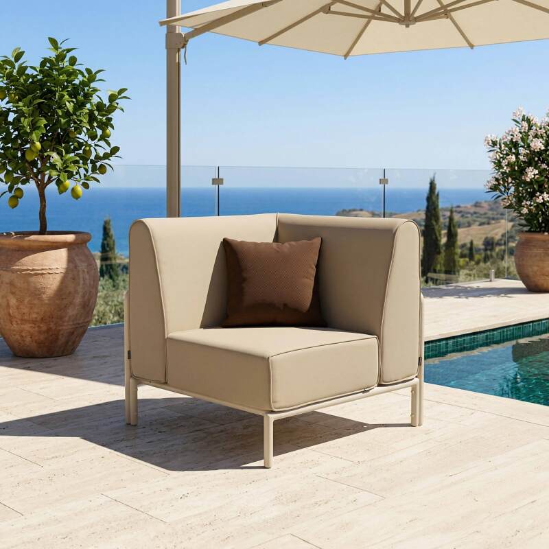 Modulare Gartenmöbel für 5 Personen bestehend aus 2 Sesseln, 2 Ecksesseln und 1 Sitzsack (5/7)