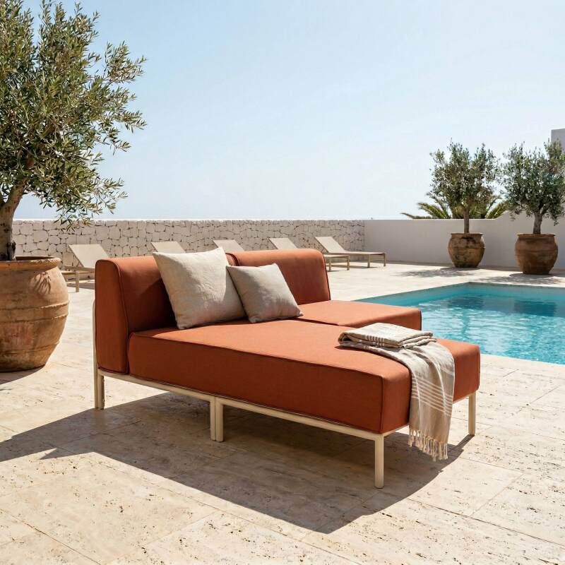 Modulare Gartenmöbel für 2 Personen bestehend aus 1 Sessel und 1 Chaiselongue