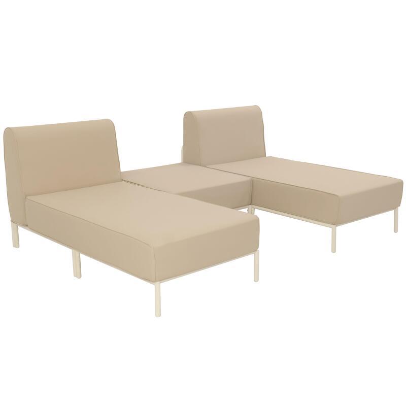 Modulare Gartenmöbel für 2 Personen bestehend aus 2 Chaiselongues und 1 Sitzsack