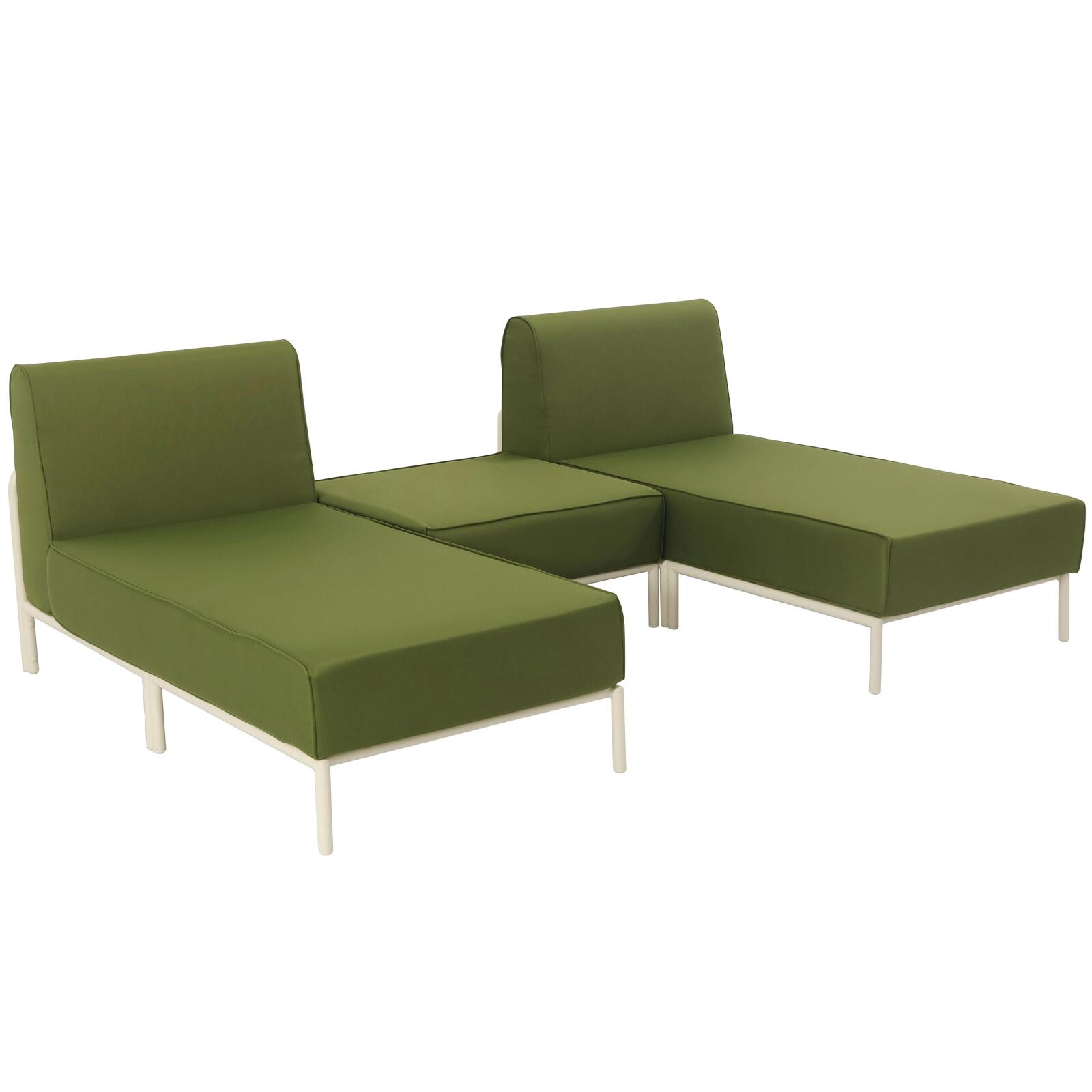 Modulare Gartenmöbel für 2 Personen bestehend aus 2 Chaiselongues und 1 Sitzsack