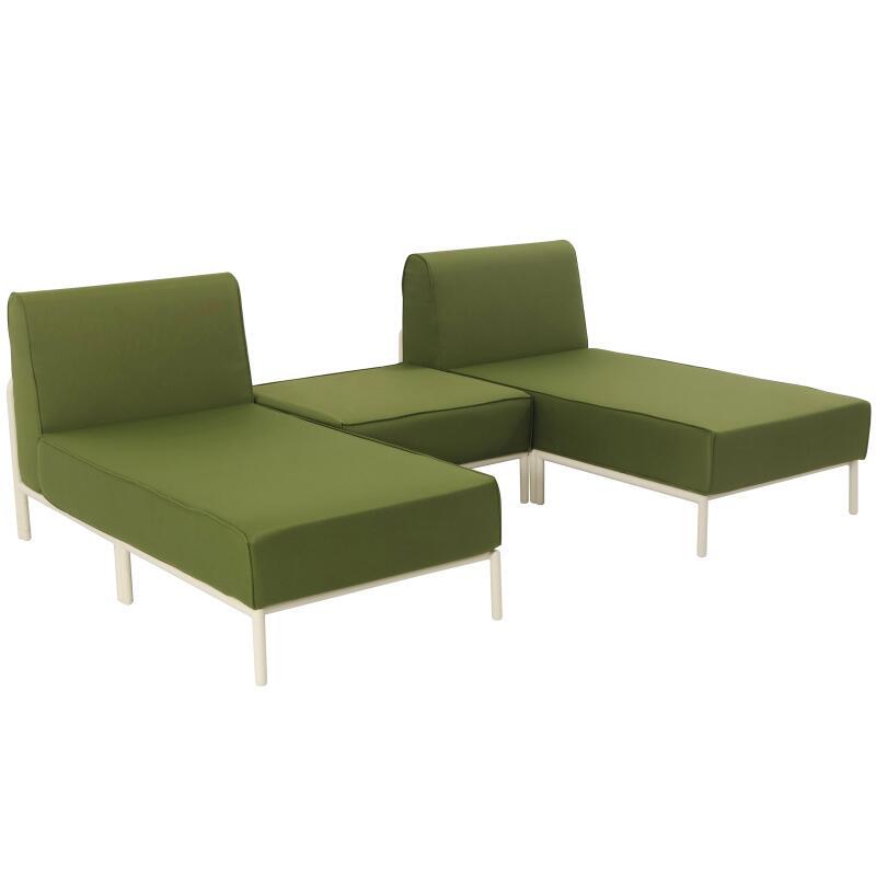 Modulare Gartenmöbel für 2 Personen bestehend aus 2 Chaiselongues und 1 Sitzsack