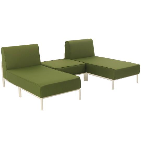 Modulare Gartenmöbel aus Aluminium für 2 Personen, bestehend aus 2 Chaiselongues und 1 Hocker | Oviala
